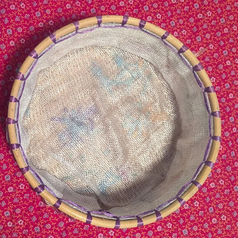 Vintage Wicker Food Cover Floral 3D Embroidery Picnic MCM Boho Raffia‎